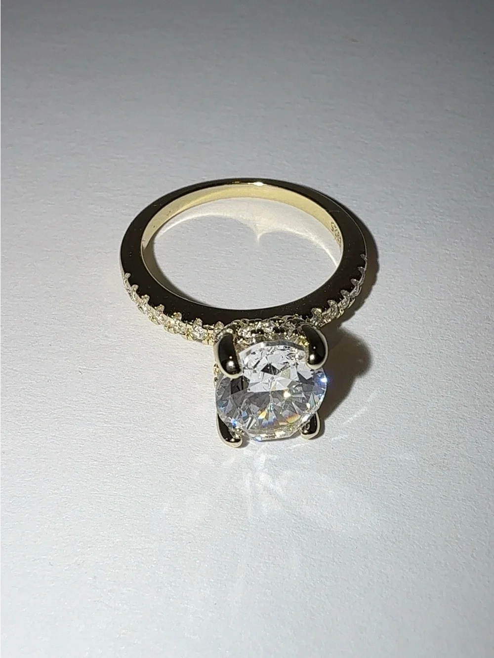 925 Sterling Silver 14Gold Plated Solitaire Halo Engagement CZ Ring -Jewelry-7